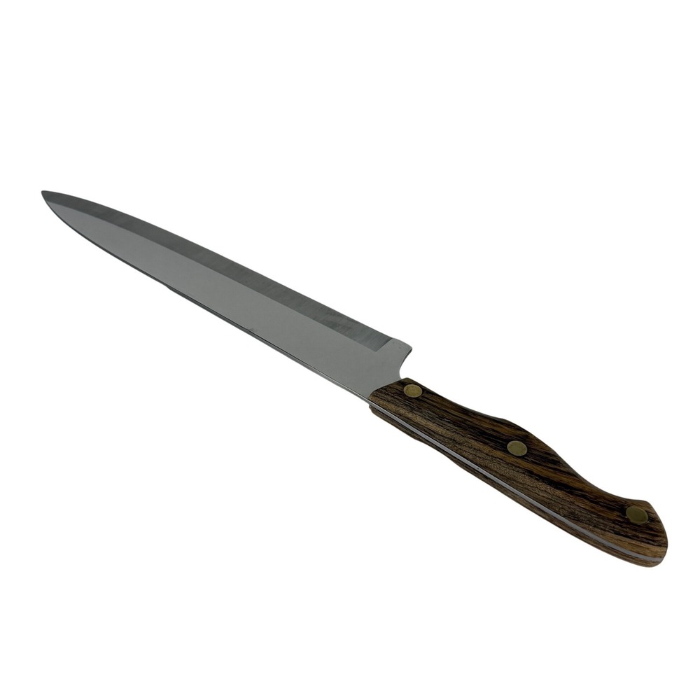 Vintage Lifetime Cutlery Jet-Cut Chef Knife Stainless Japan 400 Wood Handle 14"